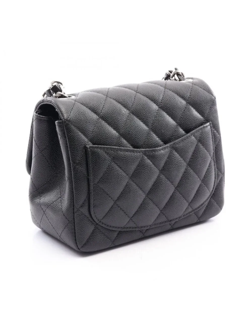Chanel Shoulder Bag Mini Quilted Black Caviar Leather Chain